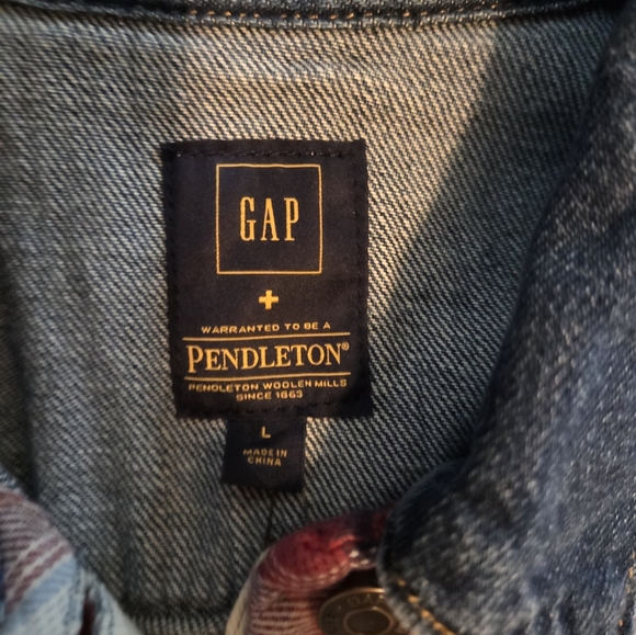 Gap + Pendleton 1969 Icon Plaid Panel Accent Denim Jeans Jacket - Picture 6 of 9